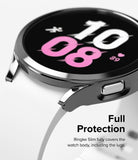 Galaxy Watch 5 44mm Case | Slim - Close-up of a sleek black protective case covering a Galaxy Watch 5 with a white band.