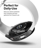 Galaxy Watch 5 44mm Case | Slim - Black protective case on a Galaxy Watch 5 with a white band against a white background.