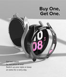 Galaxy Watch 5 44mm Case | Slim - Two slim protective watch cases, one clear and one black, displayed on a white surface.