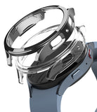 Galaxy Watch 5 44mm Case | Slim - A clear, slim protective case hovering above a blue Galaxy Watch 5 44mm.