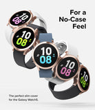 Galaxy Watch 5 44mm Case | Slim - Five Galaxy Watch 5 units with slim rose gold cases and various colored bands.