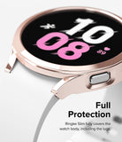 Galaxy Watch 5 44mm Case | Slim - Rose gold protective case on a Galaxy Watch 5 with a white band and digital clock face.