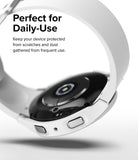 Galaxy Watch 5 44mm Case | Slim - White protective case on a Galaxy Watch 5, showing the back sensors and side buttons.