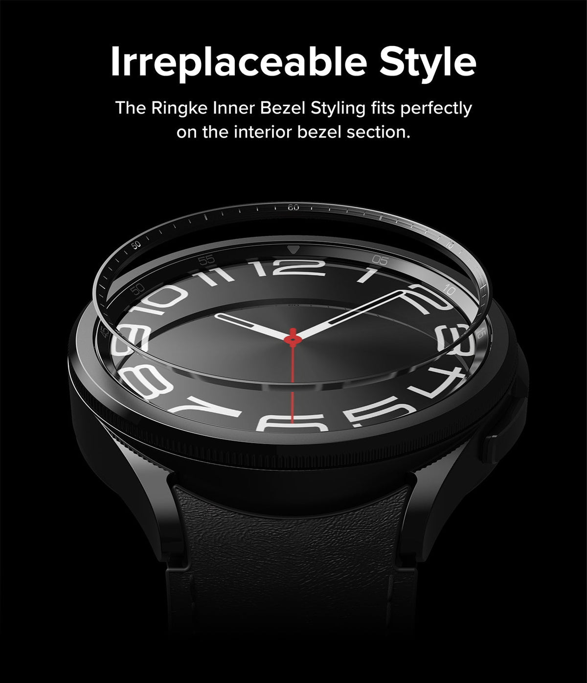 Galaxy Watch 6 Classic 43mm | Inner Bezel Styling - A thin, numbered bezel ring hovering above a black smartwatch face.