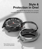Galaxy Watch 6 Classic 43mm | Inner Bezel Styling - A black bezel ring hovering above a silver smartwatch case.