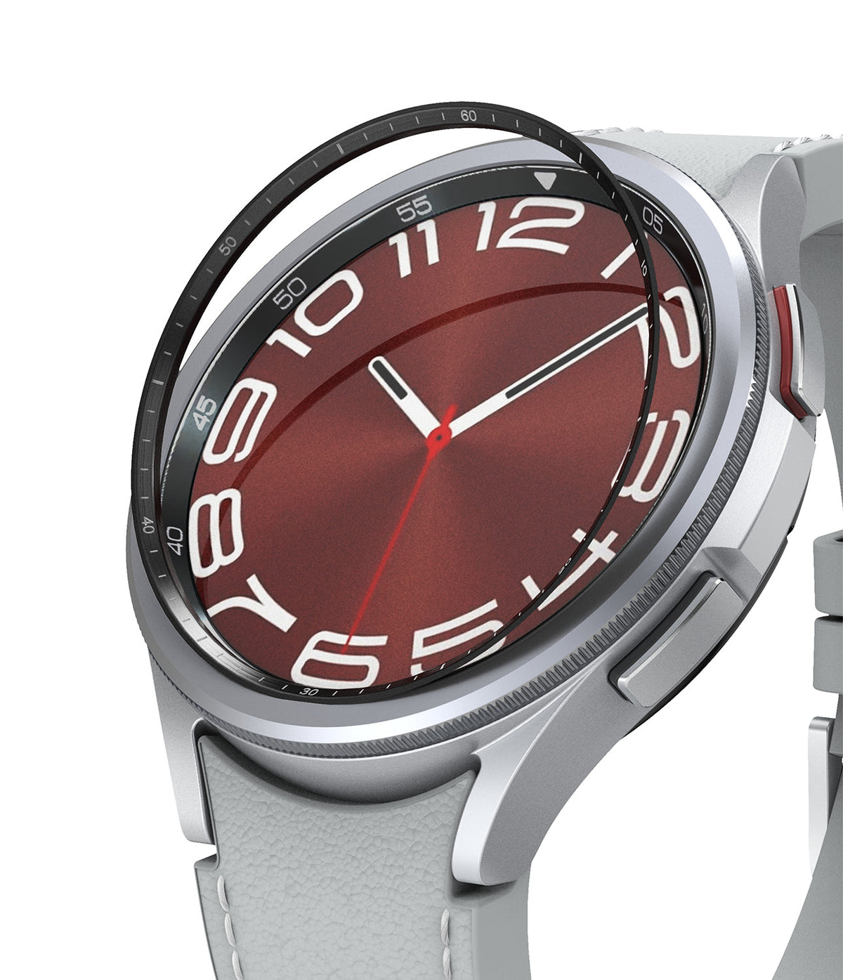 Galaxy Watch 6 Classic 47mm | Inner Bezel Styling - A black inner bezel ring hovering above a silver smartwatch face.