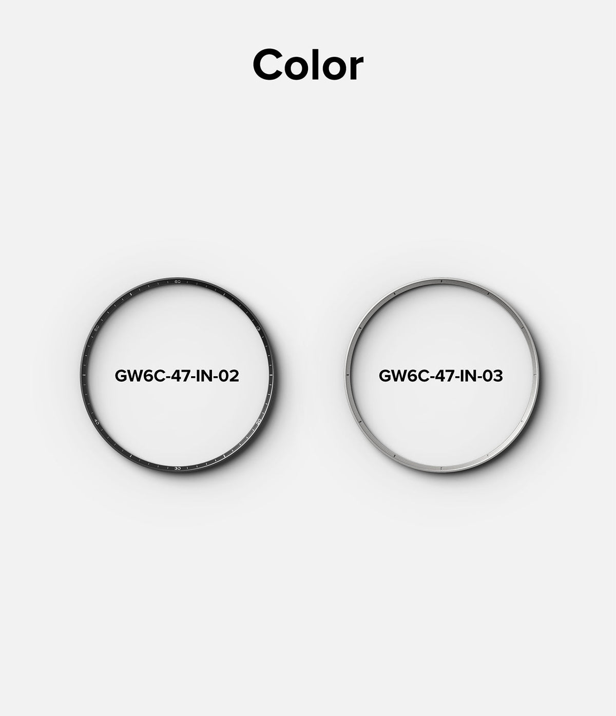 Galaxy Watch 6 Classic 47mm | Inner Bezel Styling - Two circular watch inner bezels in black and silver side-by-side.