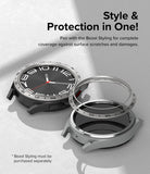 Galaxy Watch 6 Classic 47mm | Inner Bezel Styling - Silver metal bezel ring hovering above a Galaxy Watch 6 Classic.