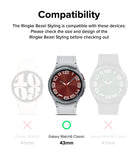 Galaxy Watch 6 Classic 43mm | Bezel Styling - Compatibility chart showing the 43mm model as the only correct fit.