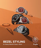 Galaxy Watch 6 Classic 43mm | Bezel Styling - Three Galaxy Watch 6 Classic smartwatches with different bezel styles on orange steps.