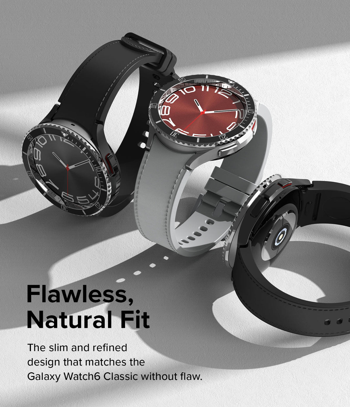 Galaxy Watch 6 Classic 43mm | Premium Bezel Styling - Three Galaxy Watch 6 Classic models with rotating bezels.