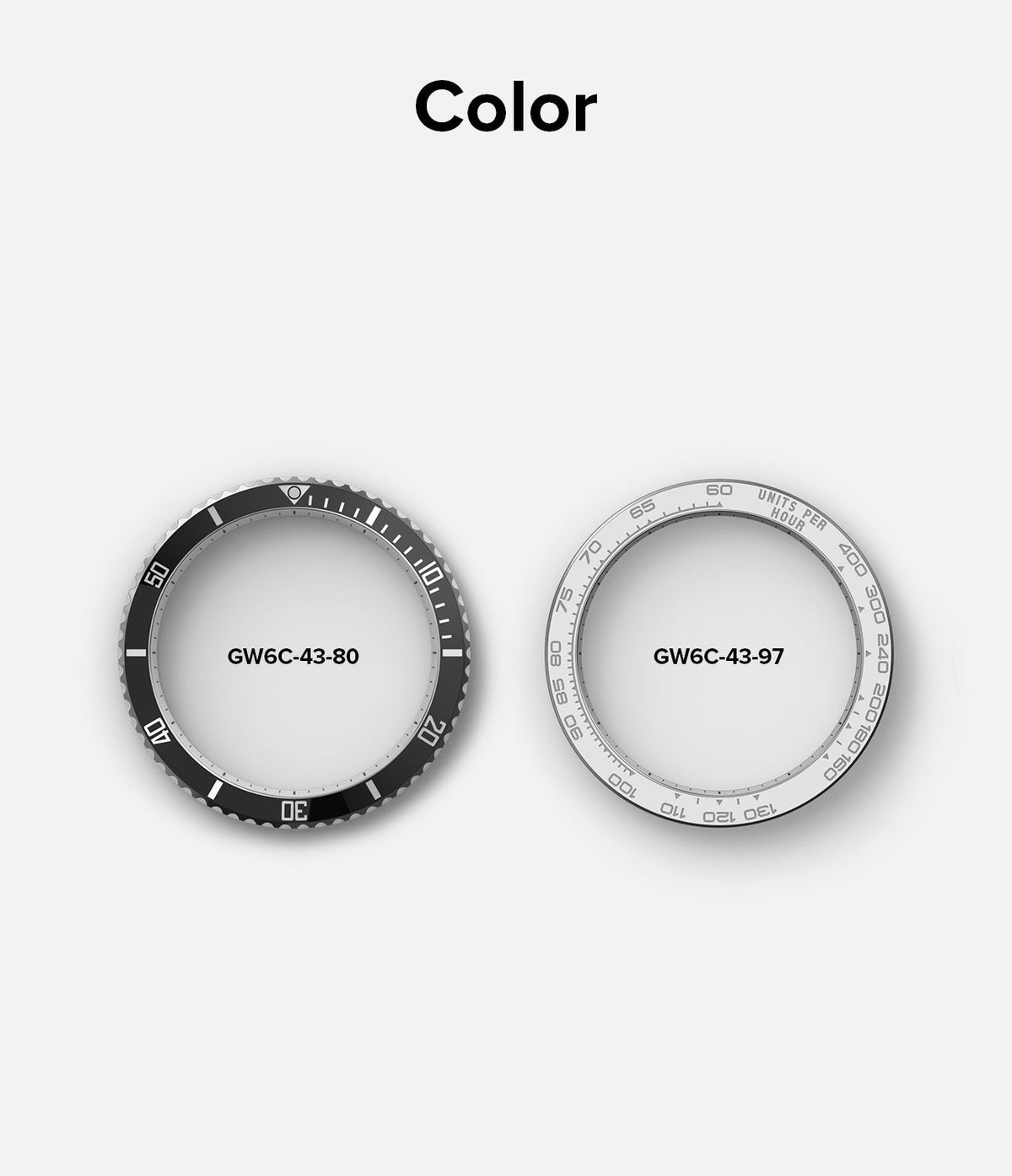 Galaxy Watch 6 Classic 43mm | Premium Bezel Styling - Two circular watch bezels, one black with markers and one silver tachymeter.