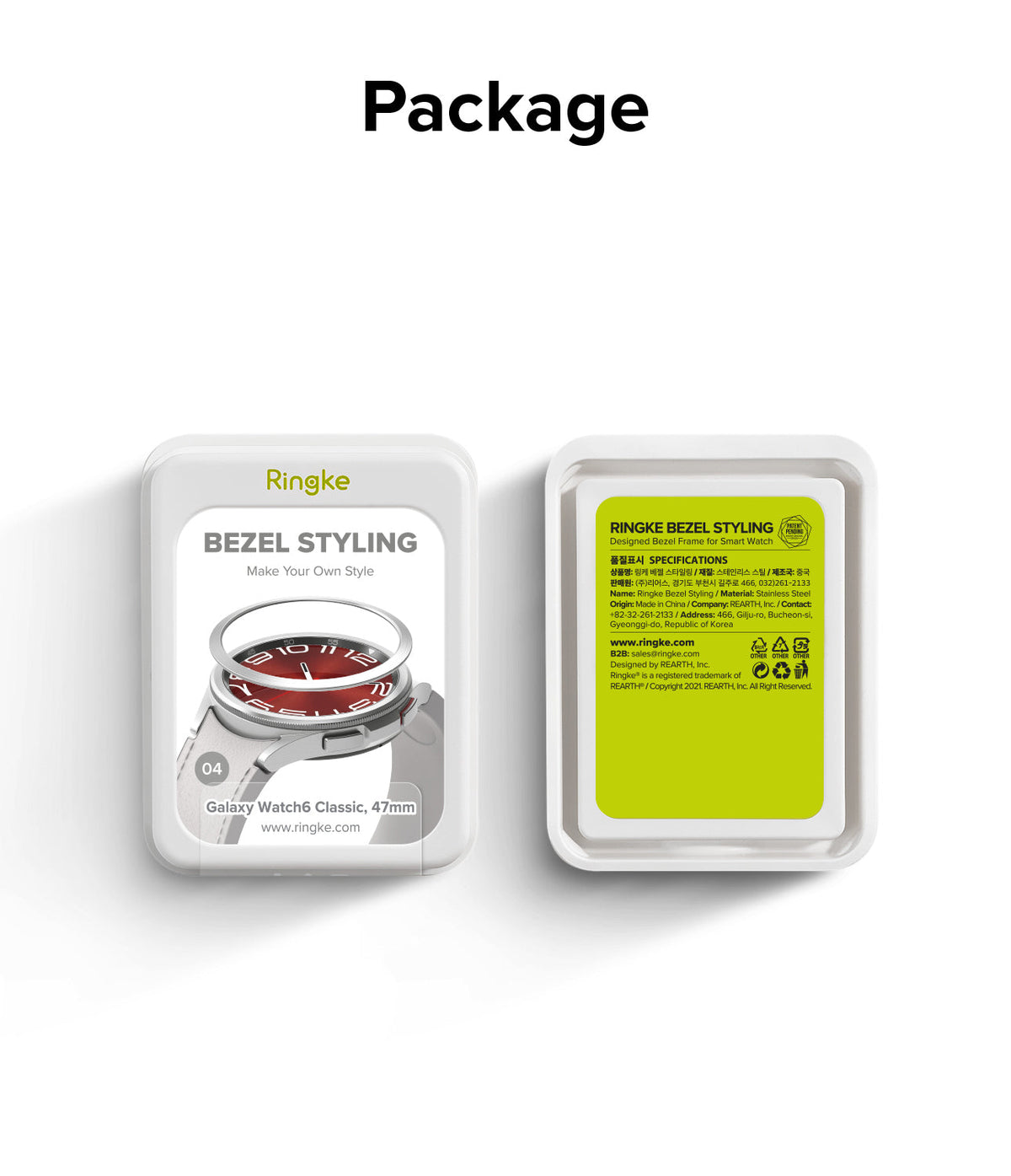 Galaxy Watch 6 Classic 47mm | Bezel Styling - Front and back view of Ringke Bezel Styling packaging for Galaxy Watch 6.