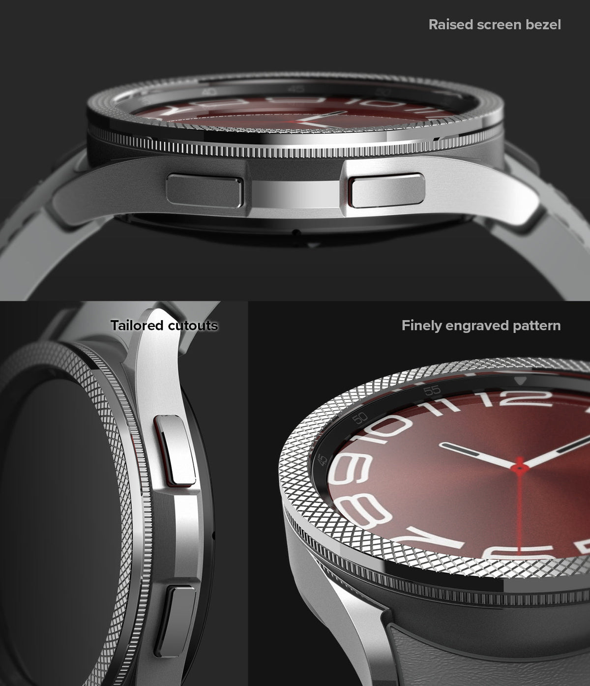 Galaxy Watch 6 Classic 47mm | Premium Bezel Styling - Close-up of watch showing raised bezel, tailored cutouts, and engraving.