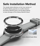 Galaxy Watch 6 Classic 47mm | Premium Bezel Styling - Exploded view showing bezel, adhesive layer, and watch body.