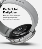 Galaxy Watch 6 Classic 47mm | Premium Bezel Styling - Close-up of the watch back and side buttons with text overlay.