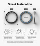 Galaxy Watch 6 Classic 47mm | Premium Bezel Styling - Galaxy Watch 6 Classic 47mm - Diagram showing bezel dimensions, adhesive backing, and three-step installation instructions.