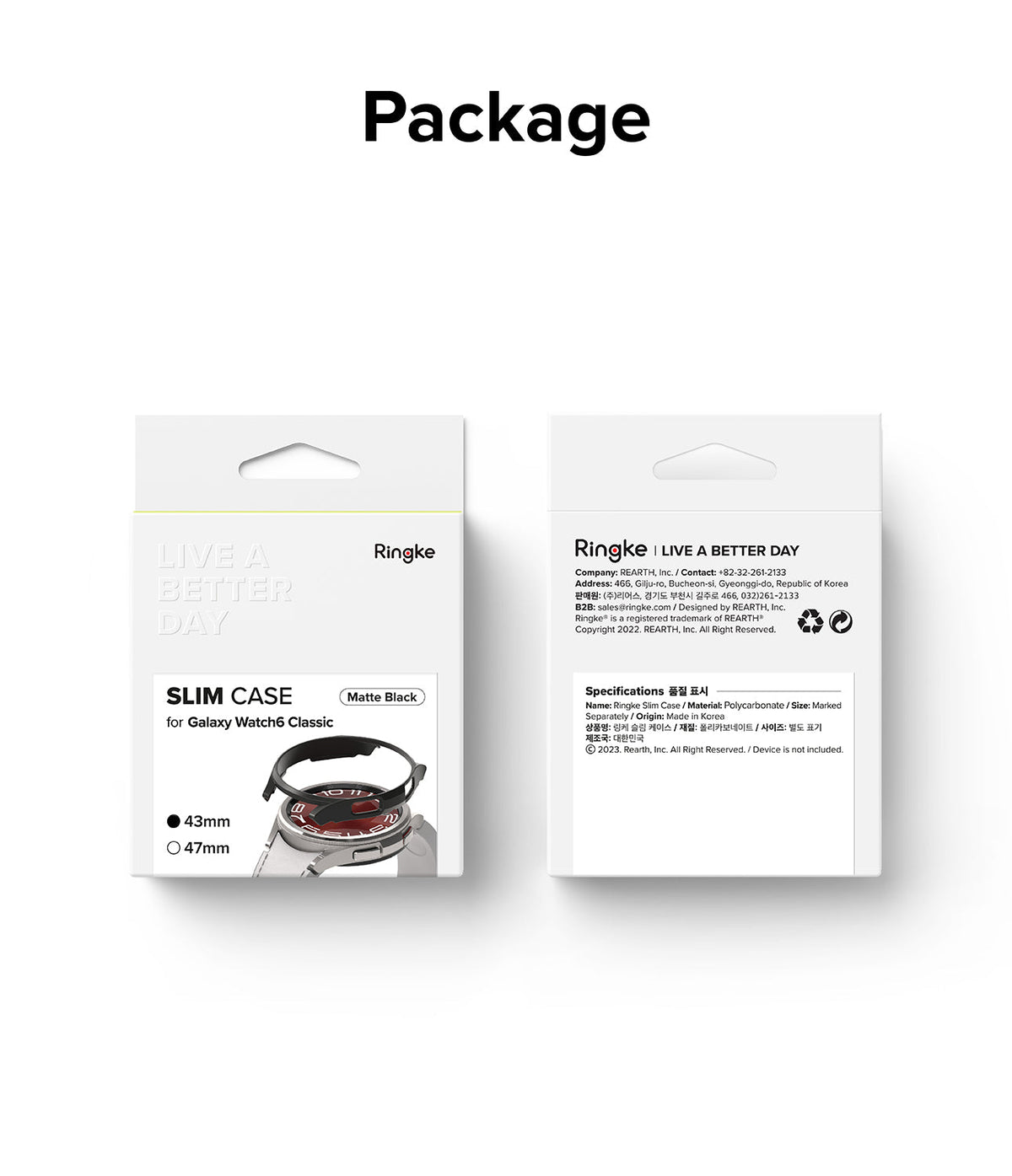 Galaxy Watch 6 Classic 43mm Case | Slim - Front and back views of Ringke Slim Case packaging for Galaxy Watch 6.