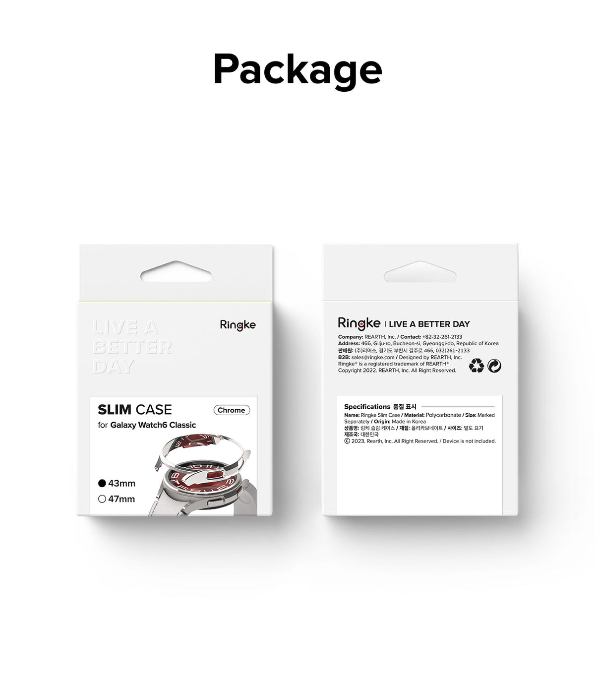 Galaxy Watch 6 Classic 43mm Case | Slim - Front and back view of Ringke Slim Case packaging for Galaxy Watch 6 Classic.