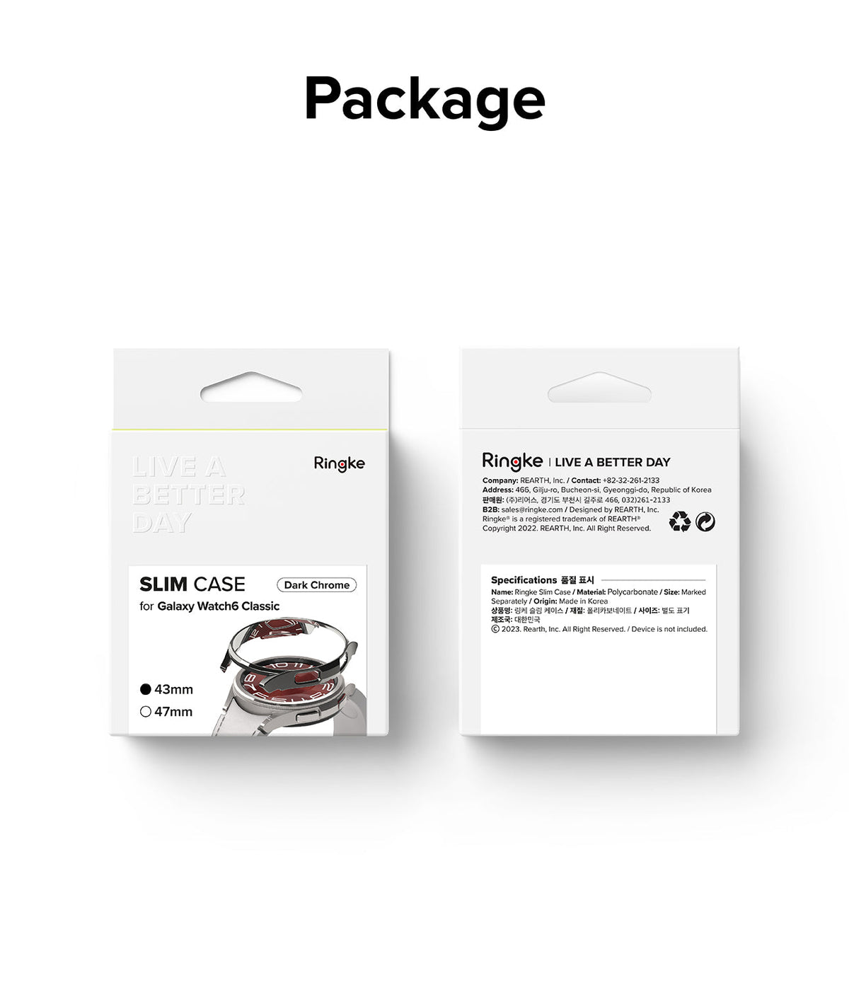 Galaxy Watch 6 Classic 43mm Case | Slim - Front and back view of Ringke Slim Case packaging for Galaxy Watch 6.