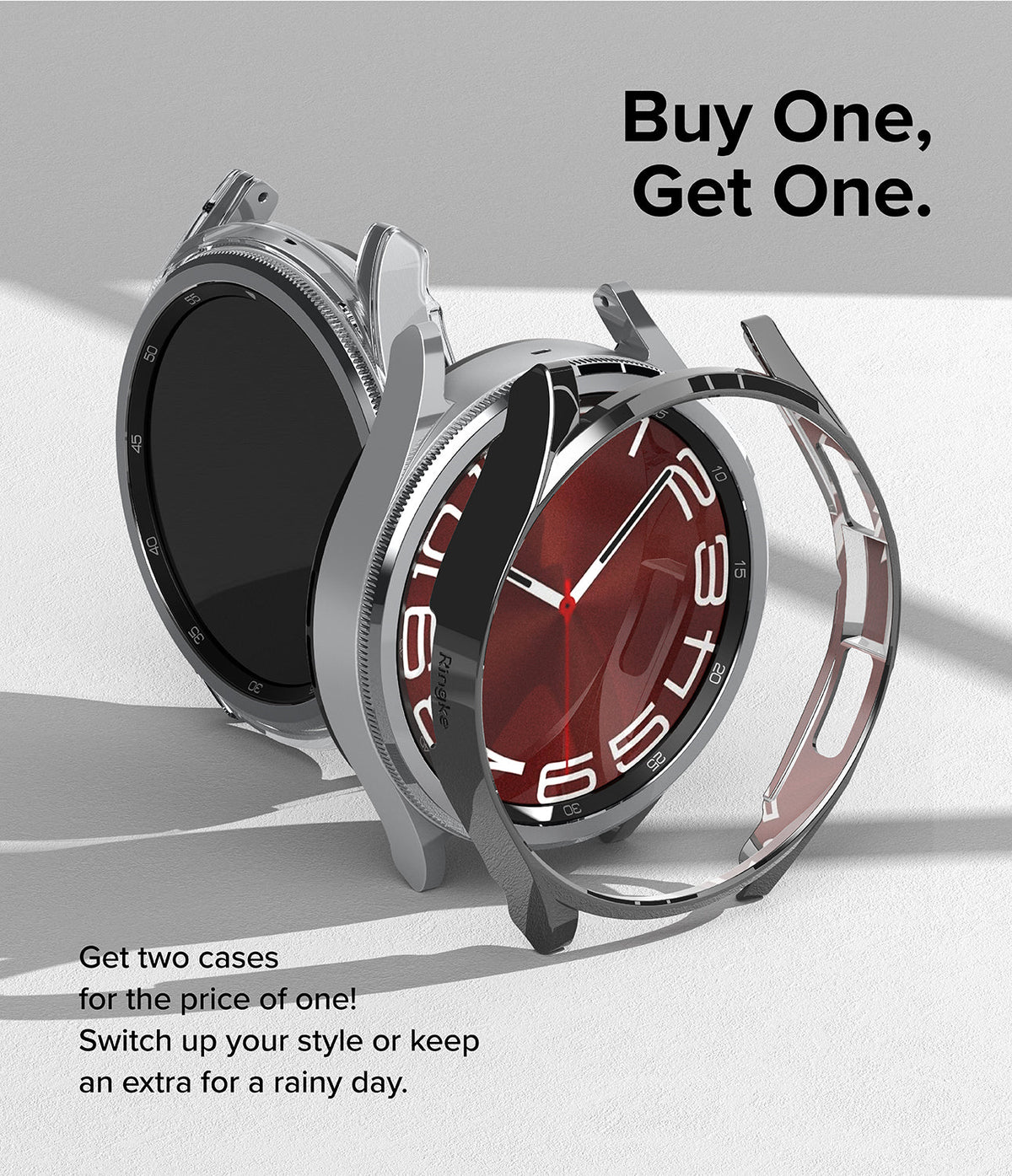 Galaxy Watch 6 Classic 43mm Case | Slim - Two slim protective watch cases shown with one installed on a smartwatch.