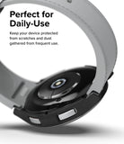 Galaxy Watch 6 Classic 47mm Case | Slim - Black protective case on a Galaxy Watch 6 with a light grey strap, angled view.