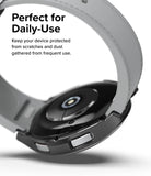 Galaxy Watch 6 Classic 47mm Case | Slim - Close-up of a black protective case on a smartwatch with a light grey band.