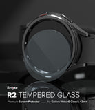 Galaxy Watch 6 Classic 43mm Screen Protector | Glass - R2 - Tempered glass screen protector hovering over a smartwatch.
