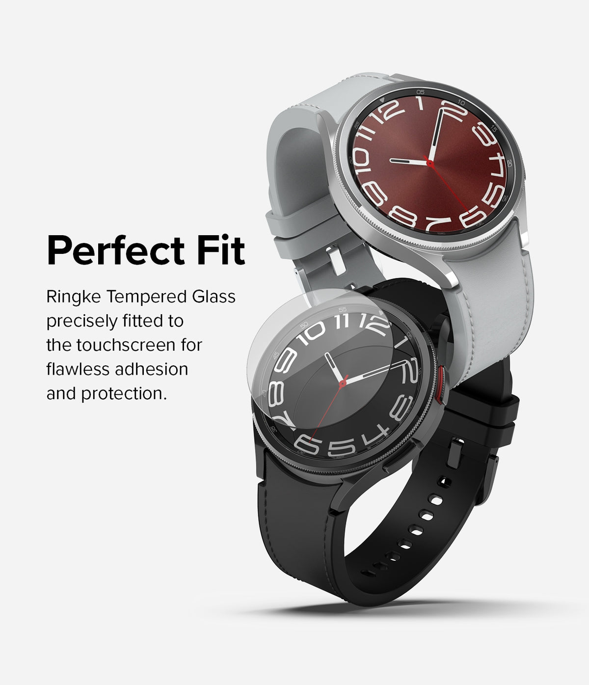 Galaxy Watch 6 Classic 43mm Screen Protector | Glass - R2 - Two smartwatches stacked, one with a clear glass screen protector.