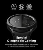 Galaxy Watch 6 Classic 47mm Screen Protector | Glass - R5 - Galaxy Watch 6 Classic 47mm Screen Protector - Split screen showing water beading on protected side vs smudges on other.