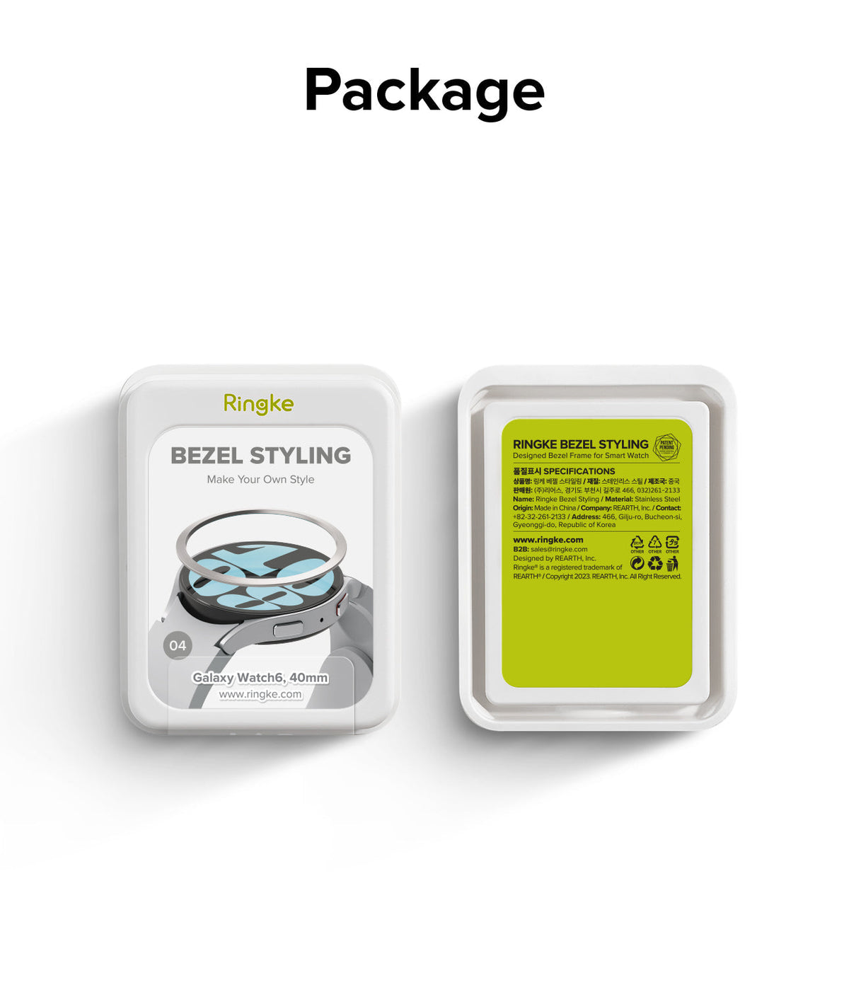 Galaxy Watch 6 40mm | Bezel Styling - Front and back view of Ringke bezel styling packaging for Galaxy Watch 6.