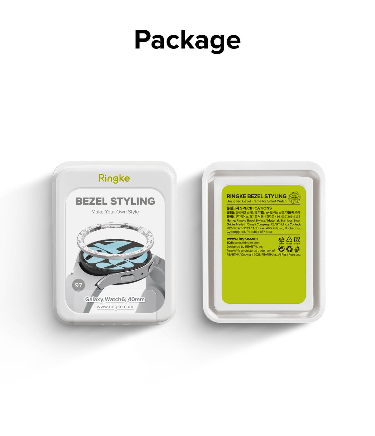 Galaxy Watch 6 (40mm) | Premium Bezel Styling - Front and back of Ringke Bezel Styling packaging for Galaxy Watch 6.