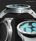 Galaxy Watch 6 (40mm) | Premium Bezel Styling - Close-up of silver watch bezel showing engraved markings and cutouts.