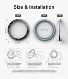 Galaxy Watch 6 (44mm) | Premium Bezel Styling - Dimensions and three-step installation guide for a watch bezel cover.