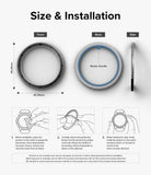 Galaxy Watch 6 (44mm) | Premium Bezel Styling - Diagram showing bezel dimensions, adhesive backing, and installation steps.