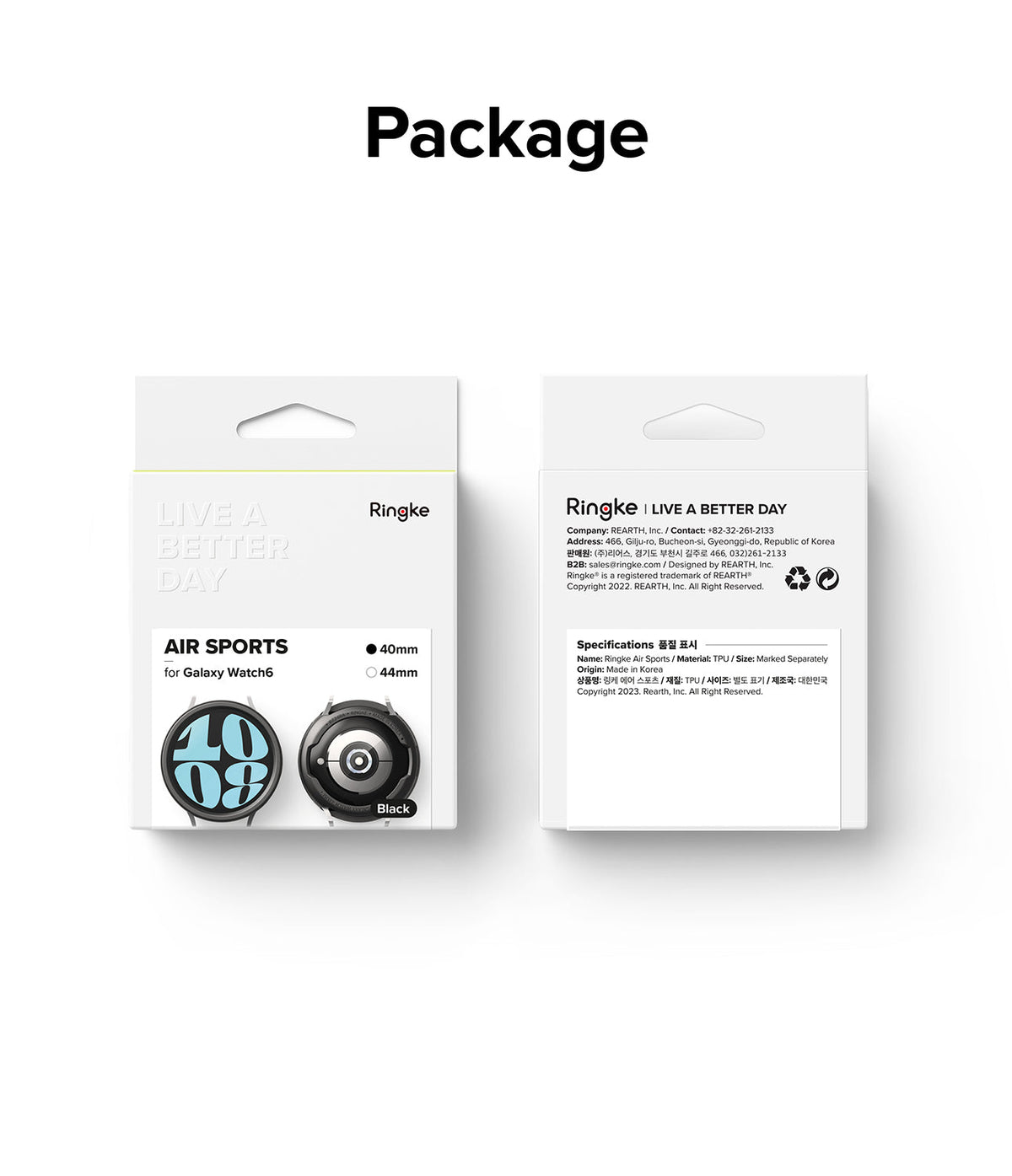 Galaxy Watch 6 40mm Case | Air Sports - Front and back views of the Ringke Air Sports packaging for Galaxy Watch 6.