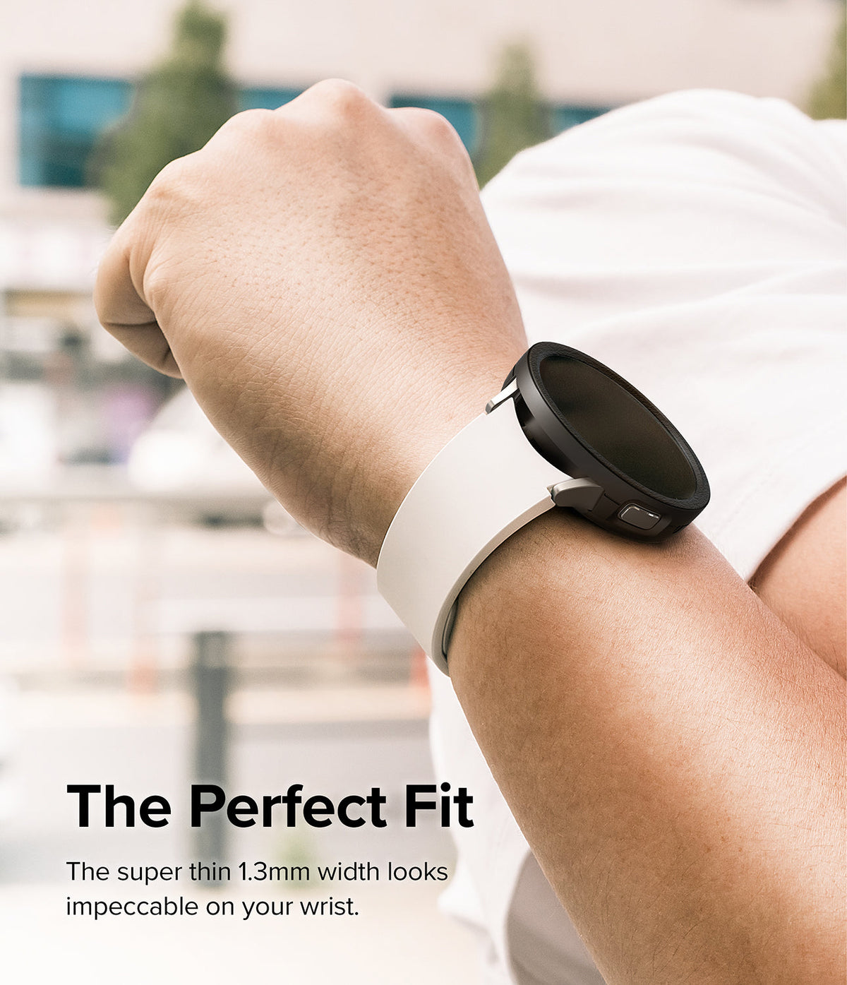 Galaxy Watch 6 40mm Case | Air Sports - A black protective watch case on a Galaxy Watch with a white band worn on a wrist.