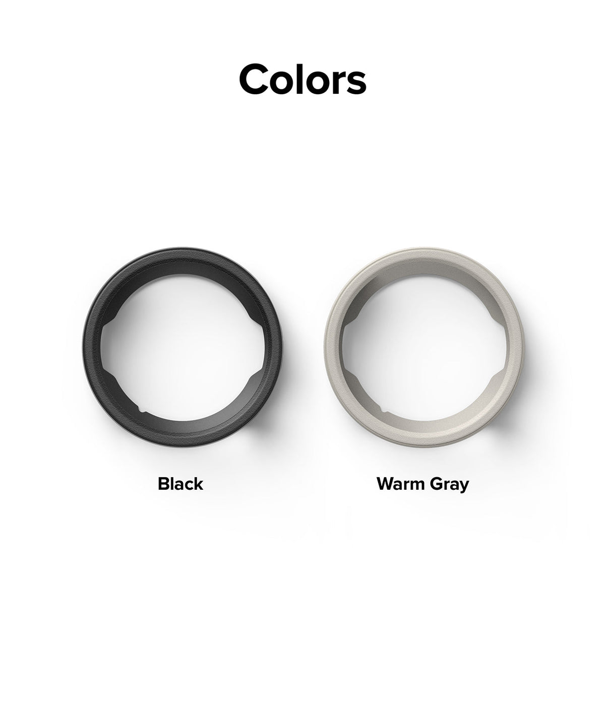 Galaxy Watch 6 40mm Case | Air Sports - Top view of black and warm gray watch bezel covers labeled by color.