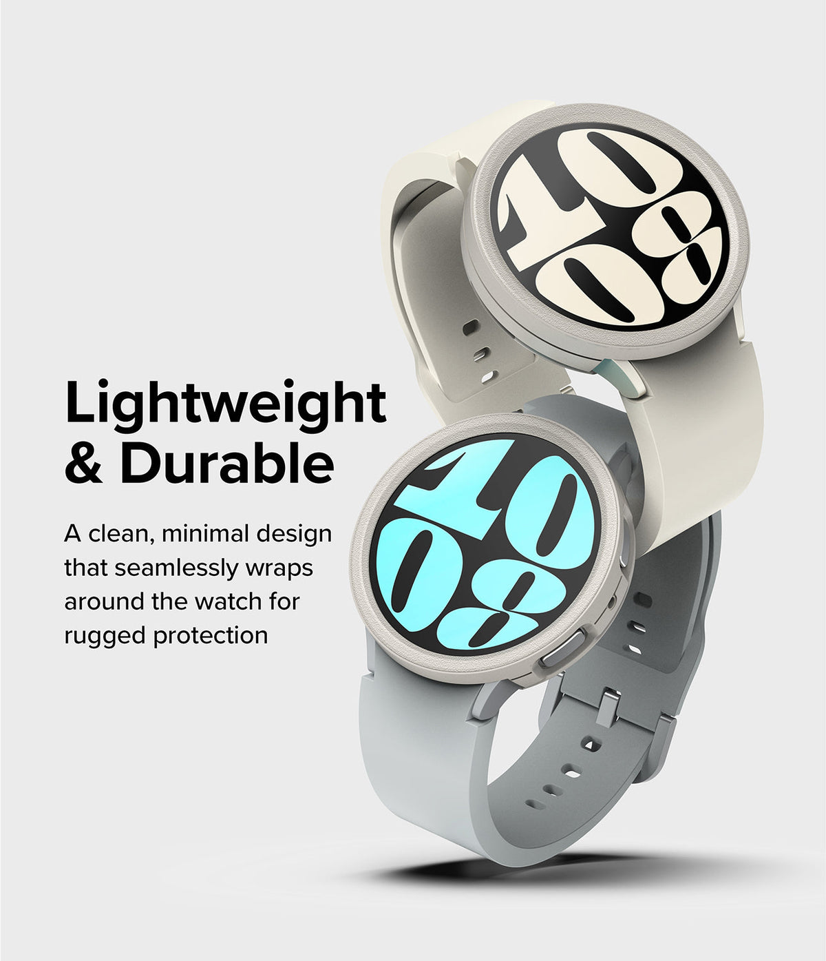 Galaxy Watch 6 40mm Case | Air Sports - Two Galaxy Watch 6 units in white and grey protective cases with digital faces.