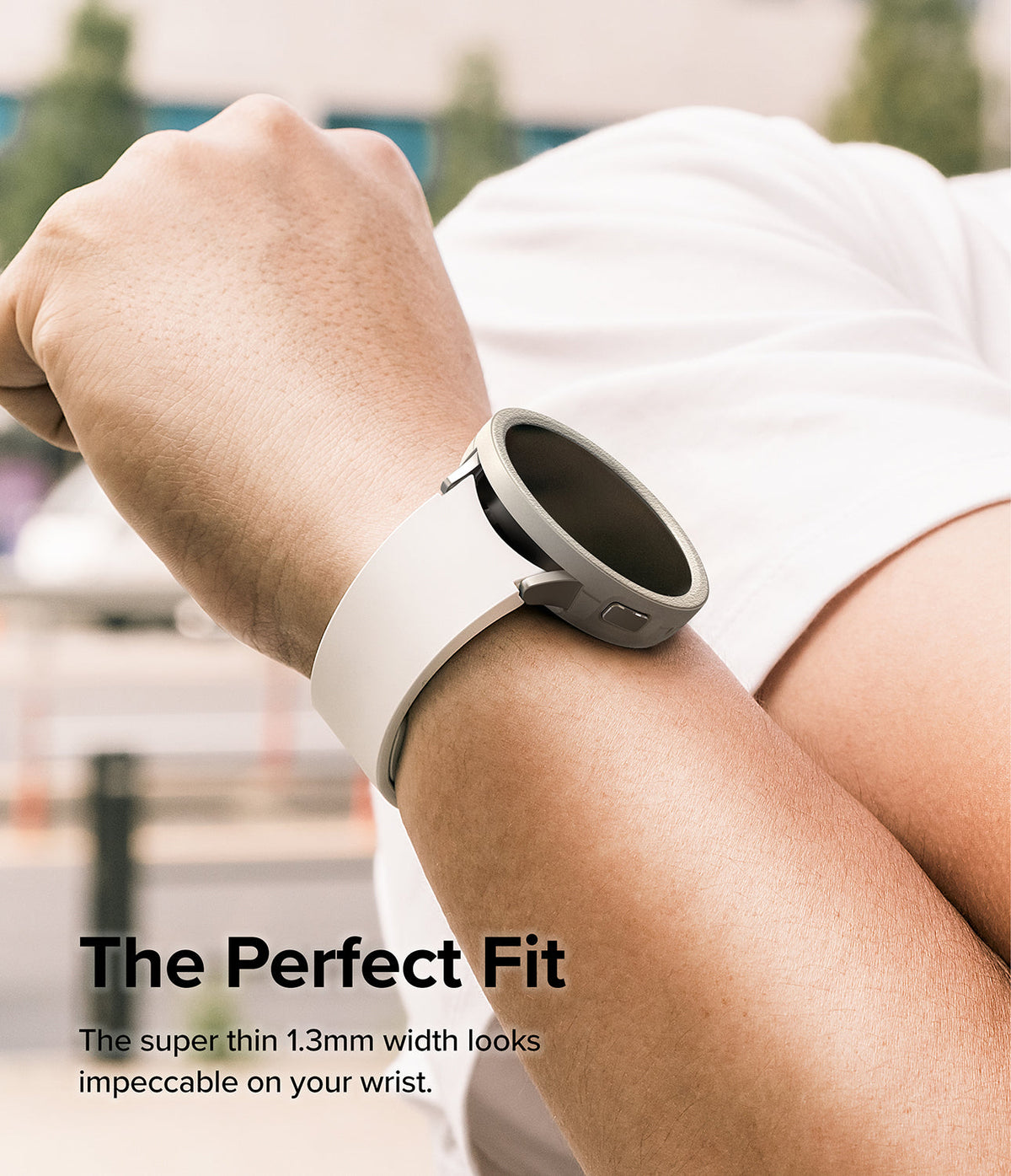 Galaxy Watch 6 40mm Case | Air Sports - A slim, grey protective watch case on a Galaxy Watch 6 with a white band.