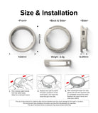 Galaxy Watch 6 40mm Case | Air Sports - Technical diagram showing dimensions, weight, and 3-step installation guide.