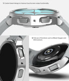 Galaxy Watch 6 40mm Case | Slim - Close-up views of a silver watch case highlighting bezel, buttons, and sensor accessibility.