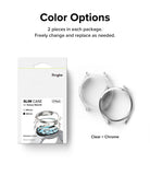 Galaxy Watch 6 44mm Case | Slim - Retail packaging for two slim watch cases in clear and chrome finishes.