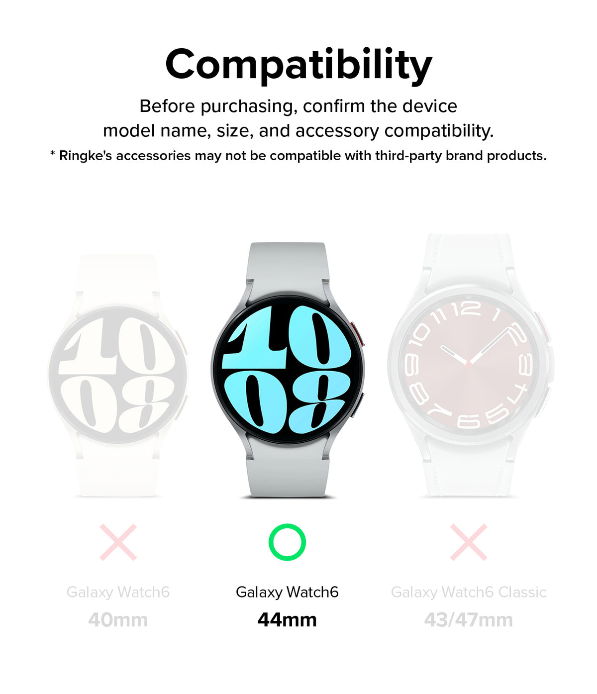 Galaxy Watch 6 44mm Screen Protector | Glass - R6 - Compatibility chart showing Galaxy Watch 6 44mm as the only compatible model.