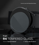 Galaxy Watch 6 40mm Screen Protector | Glass - R4 - Tempered glass screen protector hovering over a black Galaxy Watch 6.