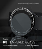 Galaxy Watch 6 40mm Screen Protector | Glass - R8 - Tempered glass screen protector on a black Galaxy Watch 6.
