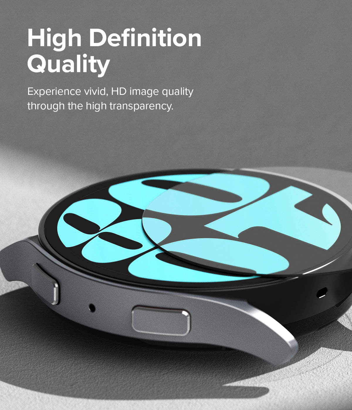 Galaxy Watch 6 44mm Screen Protector for Bezel Styling | Glass - R9 - Galaxy Watch 6 44mm Screen Protector - A transparent glass screen protector being applied to a Galaxy Watch 6 face.