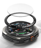 Galaxy Watch Ultra | Bezel Styling & Glass - Exploded view of a smartwatch with a protective glass and black bezel ring.