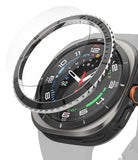 Galaxy Watch Ultra | Bezel Styling Premium & Glass - Galaxy Watch Ultra - A metallic bezel ring hovering above a smartwatch face with a protective glass screen cover.