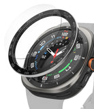 Galaxy Watch Ultra | Bezel Styling Premium & Glass - Black tachymeter bezel ring hovering above a Galaxy Watch Ultra.